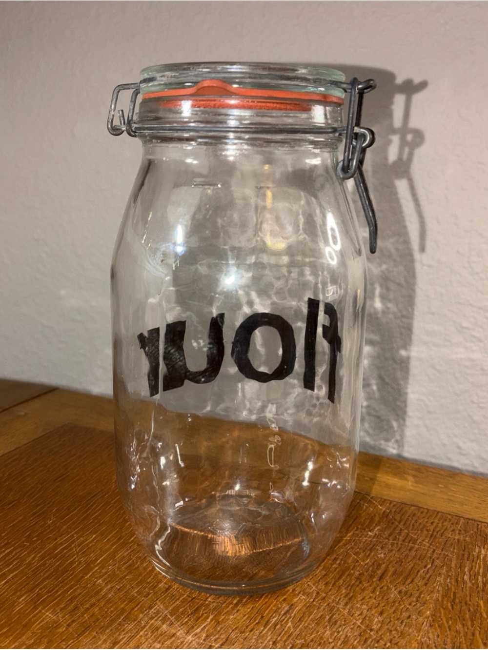 Vintage 70"s Clear Glass FLOUR Canister With Black Letters - Picture 3 of 9